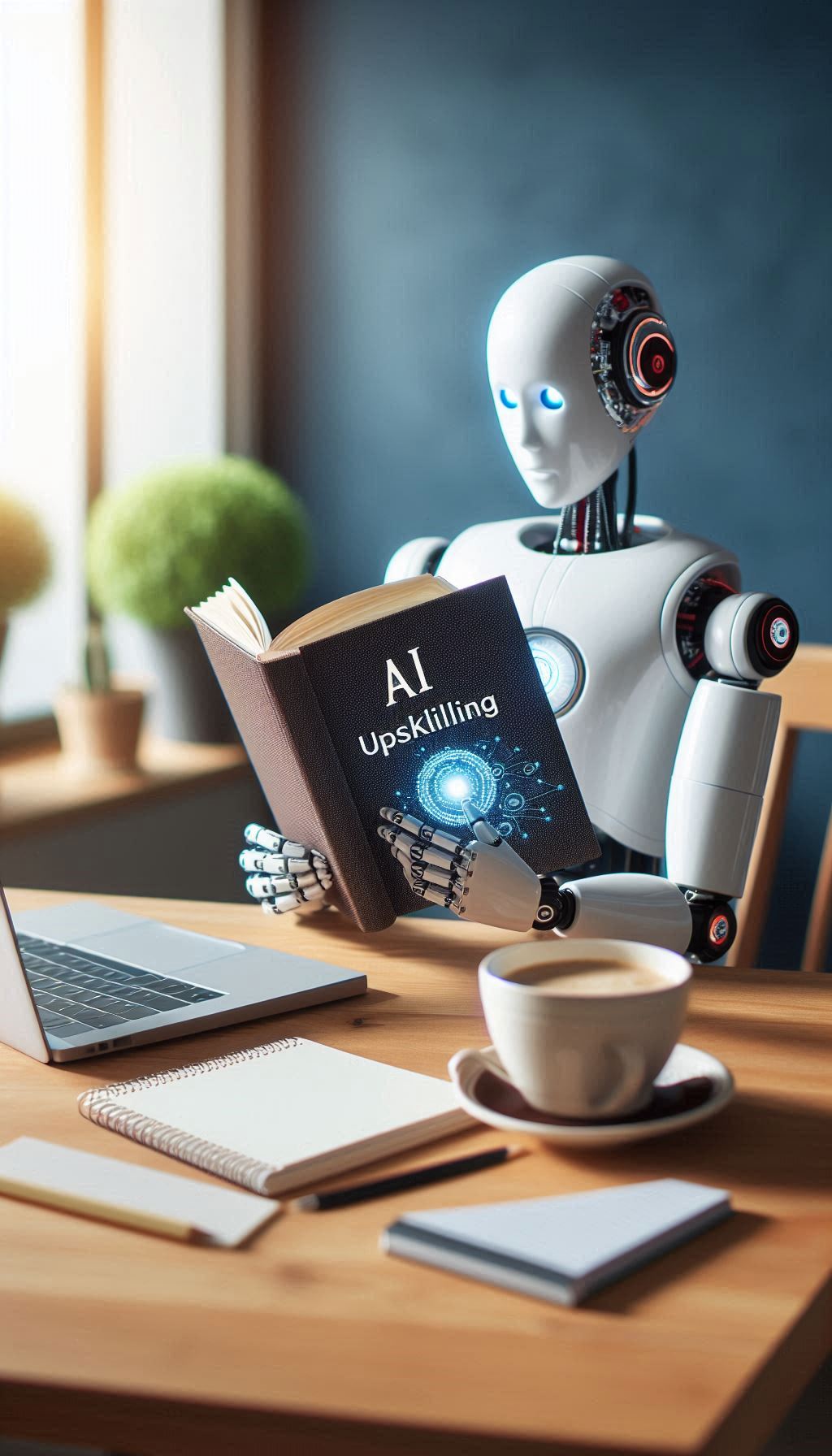 robot reading ai upskilling book